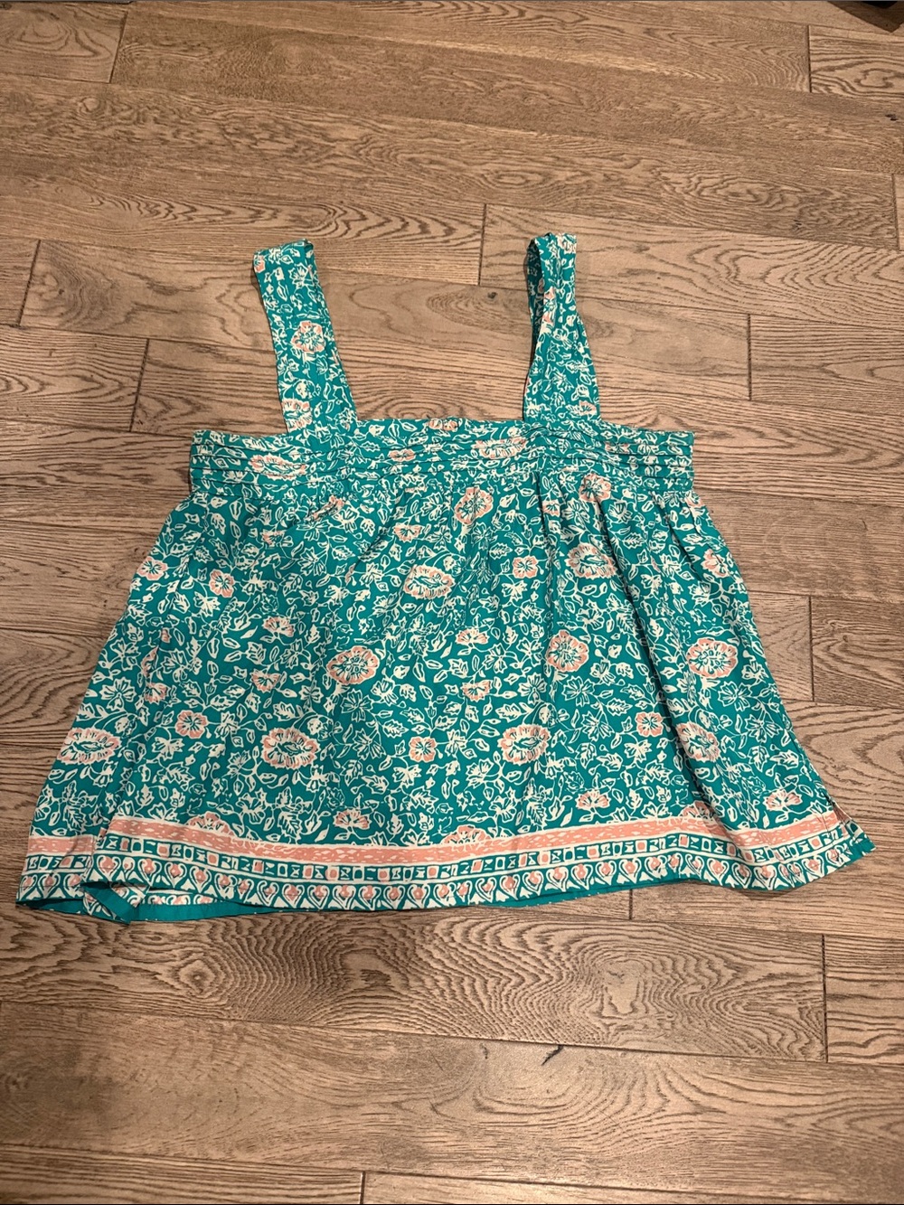 Natalie Martin 100% Silk Teal Floral Smocked Tank Top